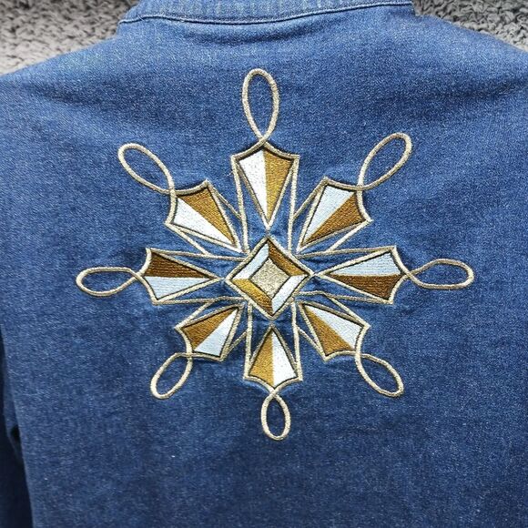 Bob Macke Wearable Art Embroidered Stretch Denim Shacket. Woman's Small. Blue... - Picture 6 of 16